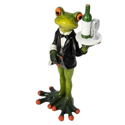 Frog Waiter with Wine Figurine