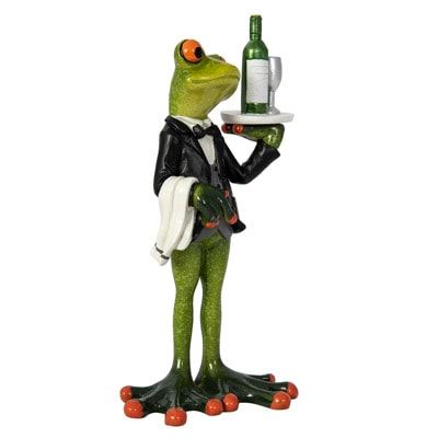 Frog Waiter with Wine Figurine
