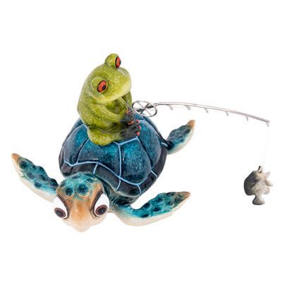 10 1/2 Inches Long Aqua Coral-Look Turtle on Coral