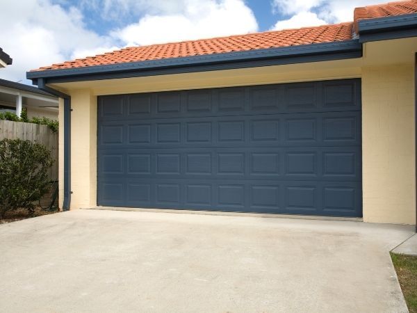 A blue double garage door
