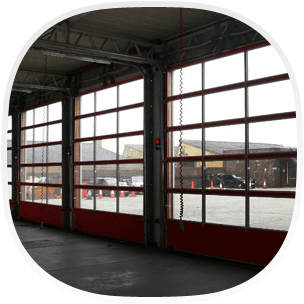 Industrial doors with large window panels