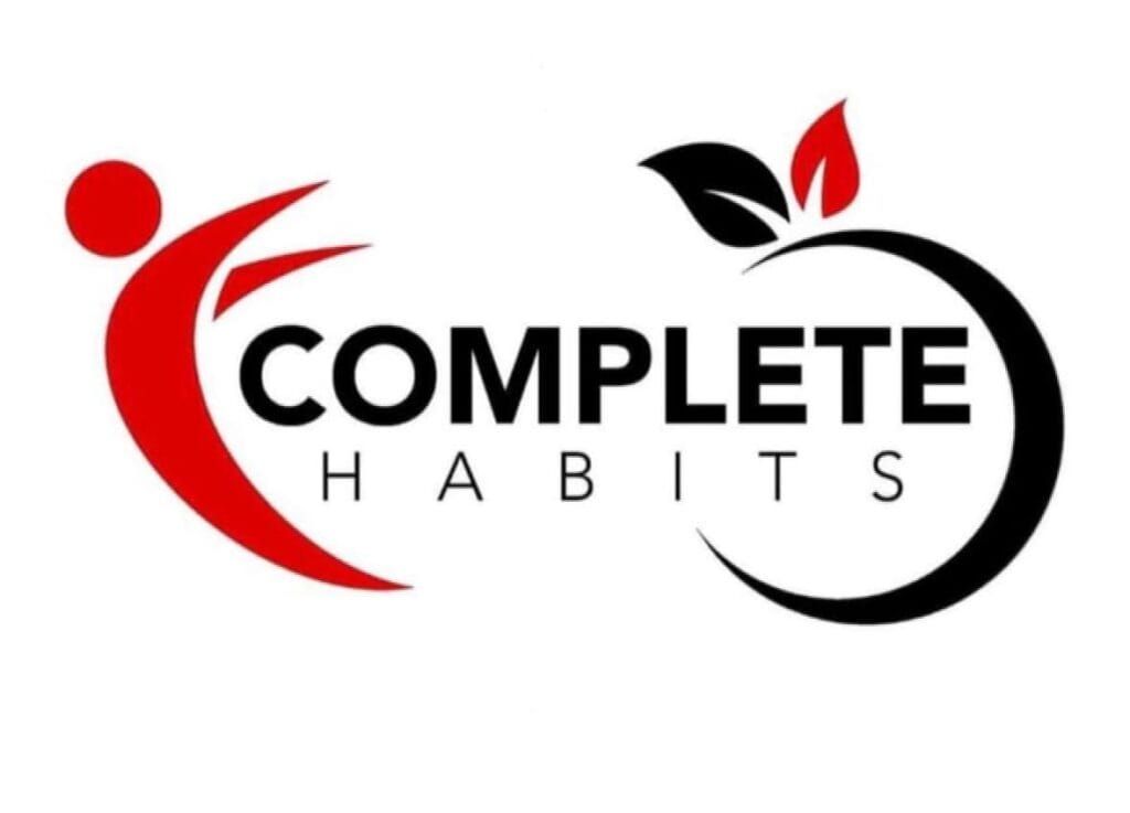 A logo for complete habits with a person and an apple