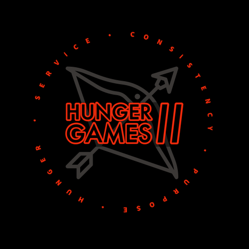 A logo for hunger games ii with an arrow in the middle.