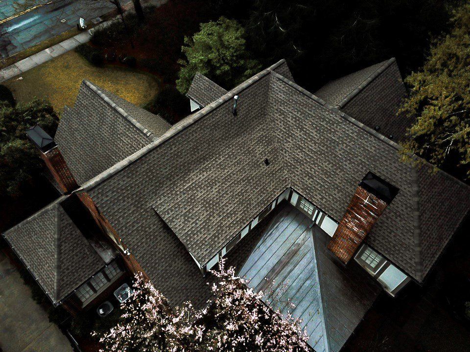 top view of roof repairs worked on by Total Roof Solutions in Atlanta, Georgia