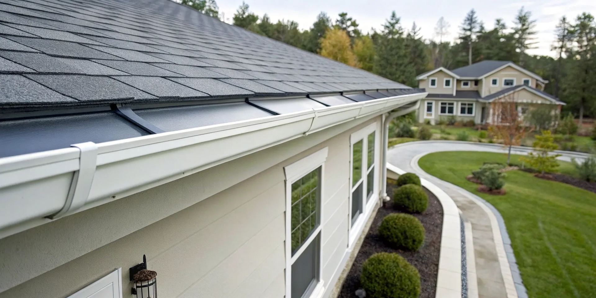 Professional seamless gutter installation on a modern residential home.