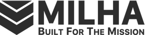 The MILHA logo featuring a chevron icon to the left and the words "Built For The Mission" underneath.