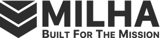 The MILHA logo featuring a chevron icon to the left and the words "Built For The Mission" underneath.