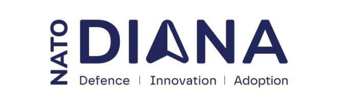 NATO DIANA logo: dark blue text with a stylized arrow in 