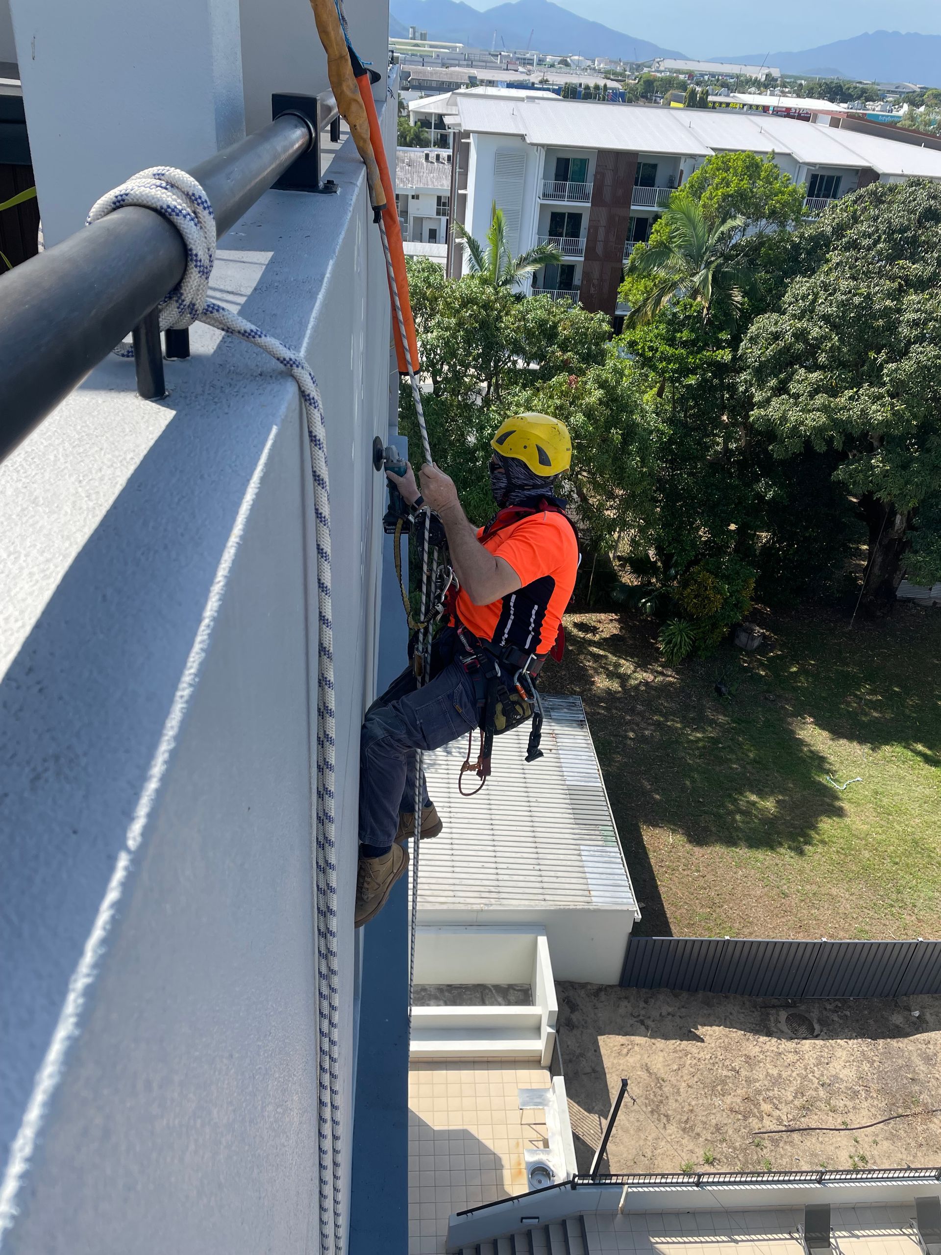 Rope and Carabiner Safety System on a Metal Roof — QBSA Waterproofing & Tile Injection in Portsmith, QLD