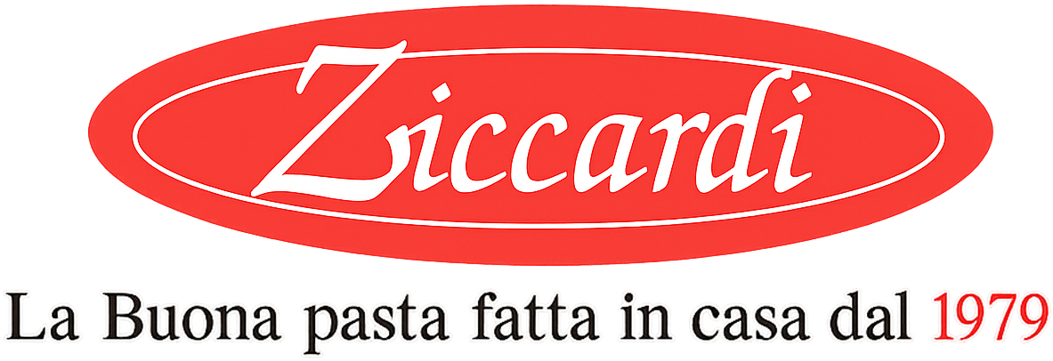 Logo for Ziccardi pasta; white text on a red oval, 