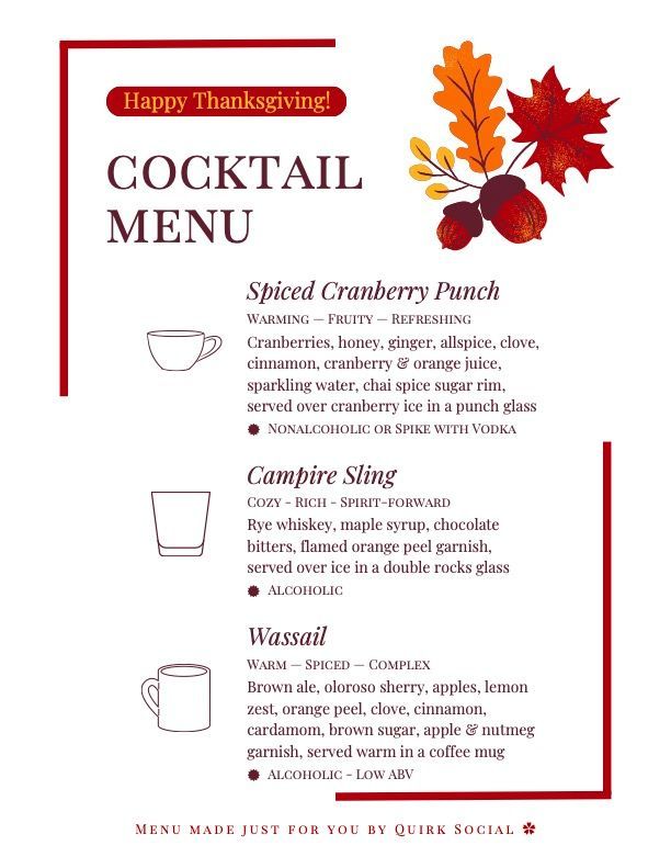 Thanksgiving cocktail menu