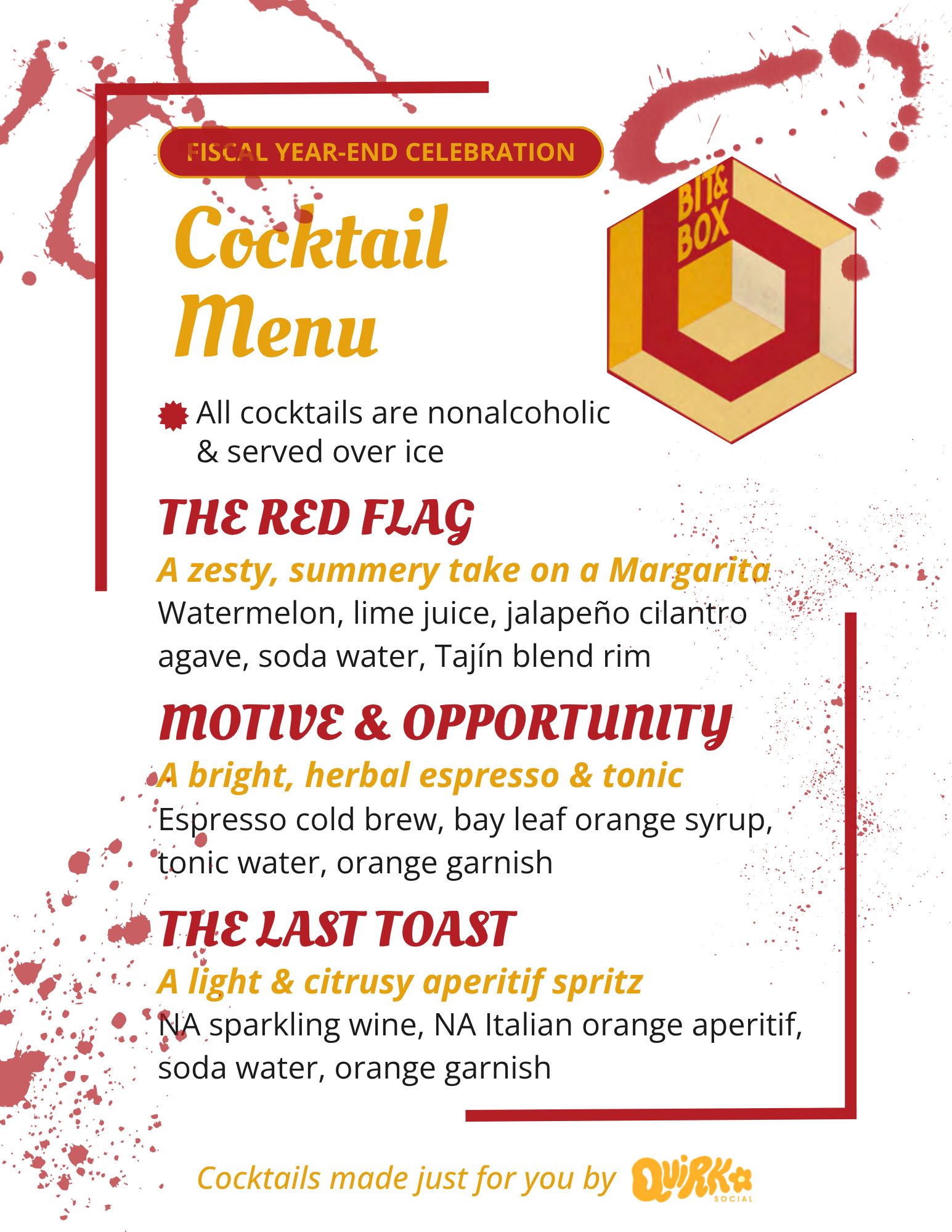 Murder Mystery Mocktail Party menu