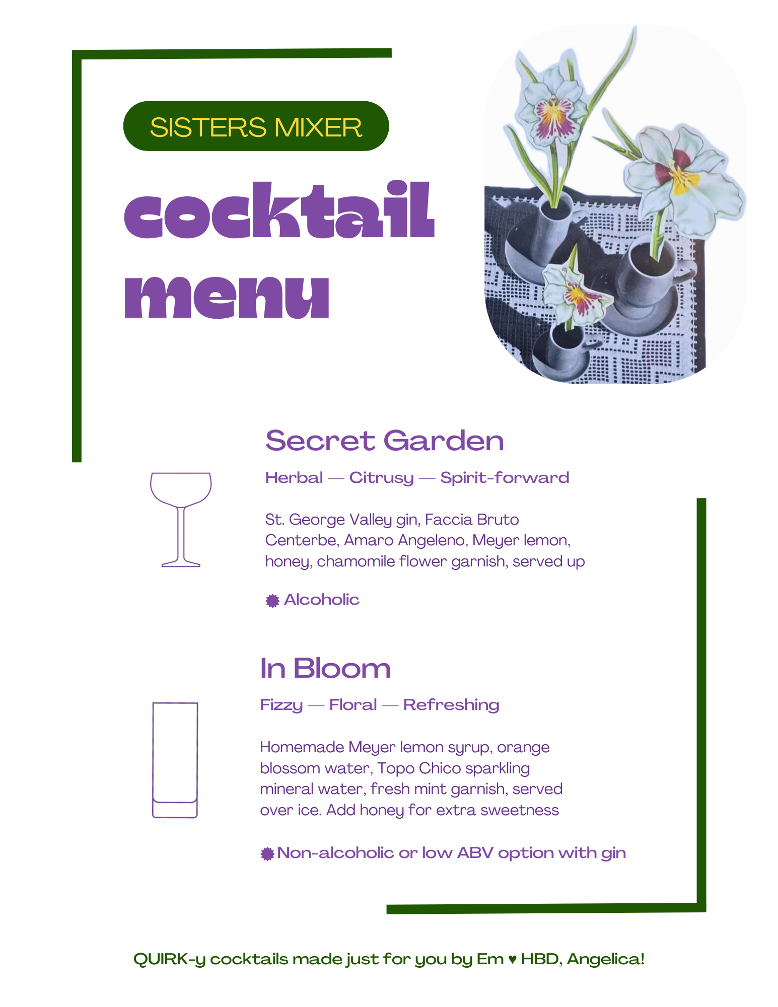 Sisters Mixer Cocktail Menu