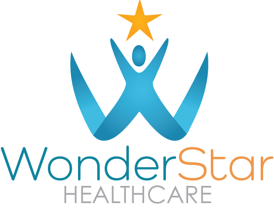 Logo: Blue figure with outstretched arms under a gold star, "WonderStar Healthcare" text below.
