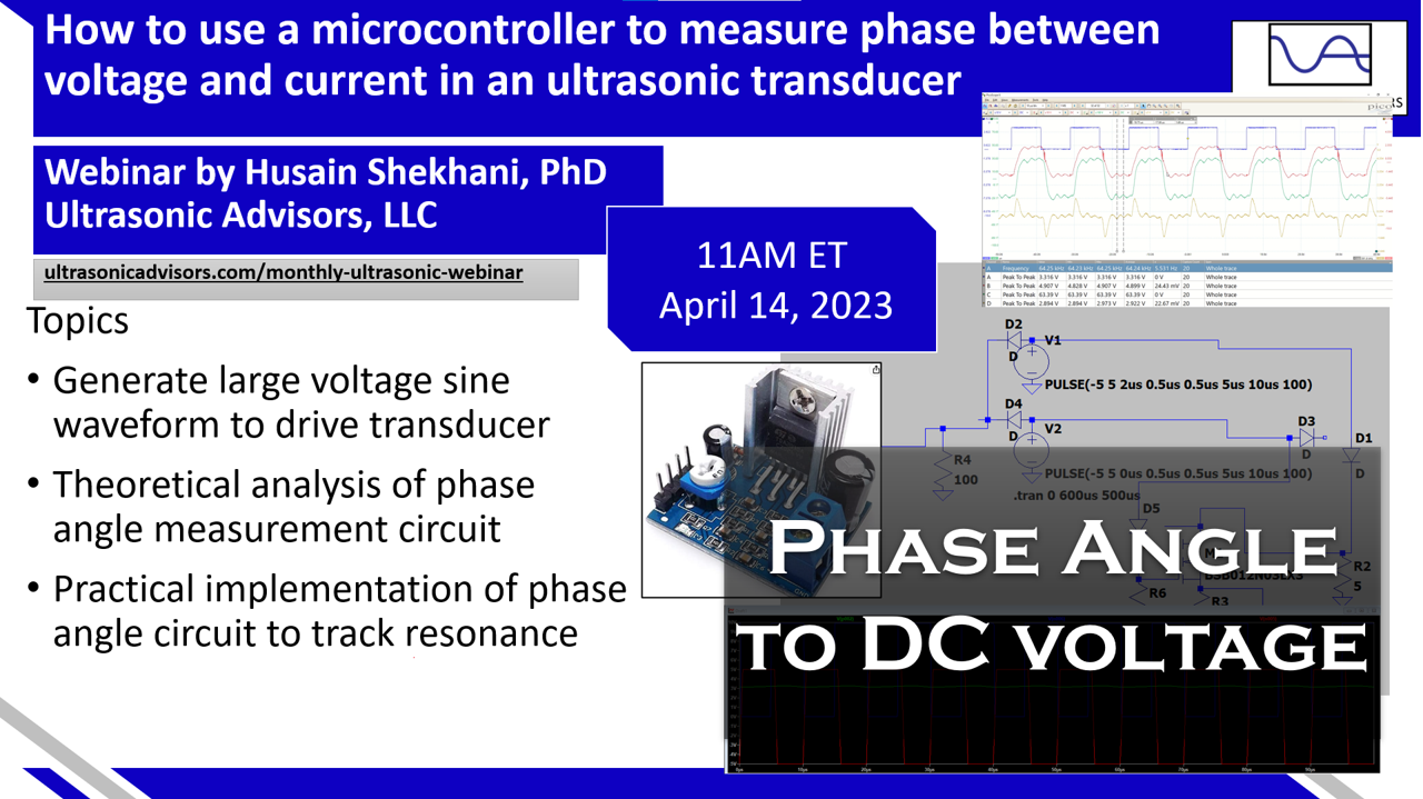 How to use a microcontroller to measure phase between voltage and current in an ultrasonic transducer