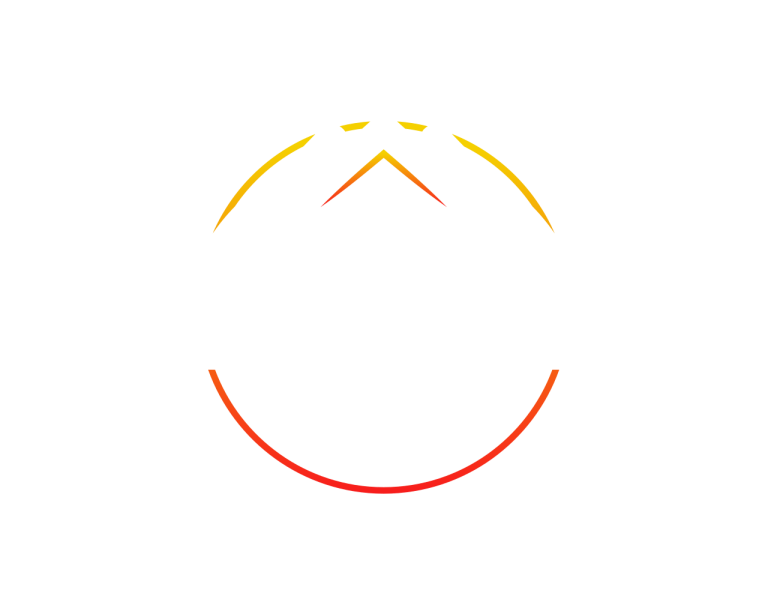 Orange and yellow mountain peak icon within a circle.