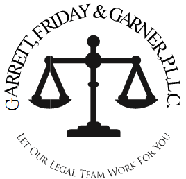 A black and white logo for garrett friday and mcright.