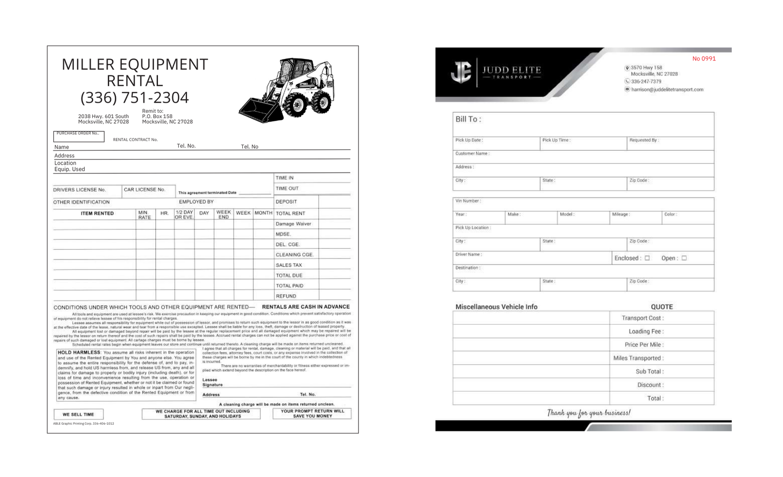 A couple of sheets of paper with a picture of a tractor on them.