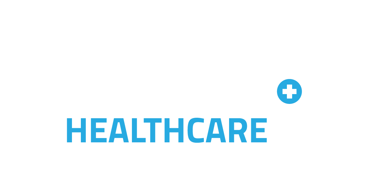 A blue and white logo for a healthcare company.