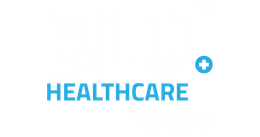 A blue and white logo for a healthcare company.