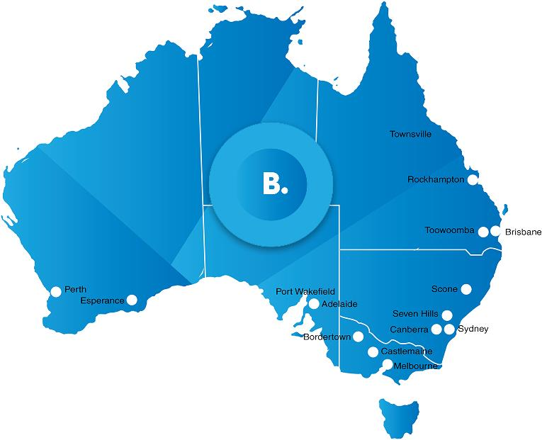 A blue map of australia with the letter b in the middle