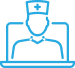 A nurse is sitting in front of a laptop computer.