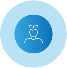 An icon of a doctor in a blue circle.
