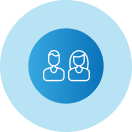 A man and a woman are standing next to each other in a blue circle.