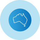 An icon of a map of australia in a blue circle.