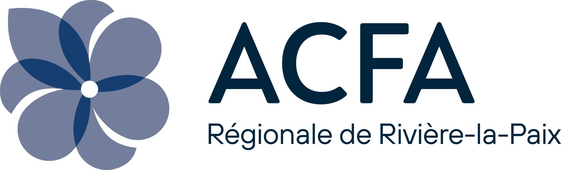 Logo for ACFA Régionale de Rivière-la-Paix, featuring a blue stylized flower icon next to the text in dark blue.