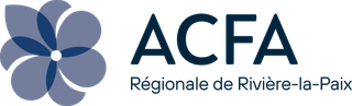 Logo for ACFA Régionale de Rivière-la-Paix, featuring a blue stylized flower icon next to the text in dark blue.
