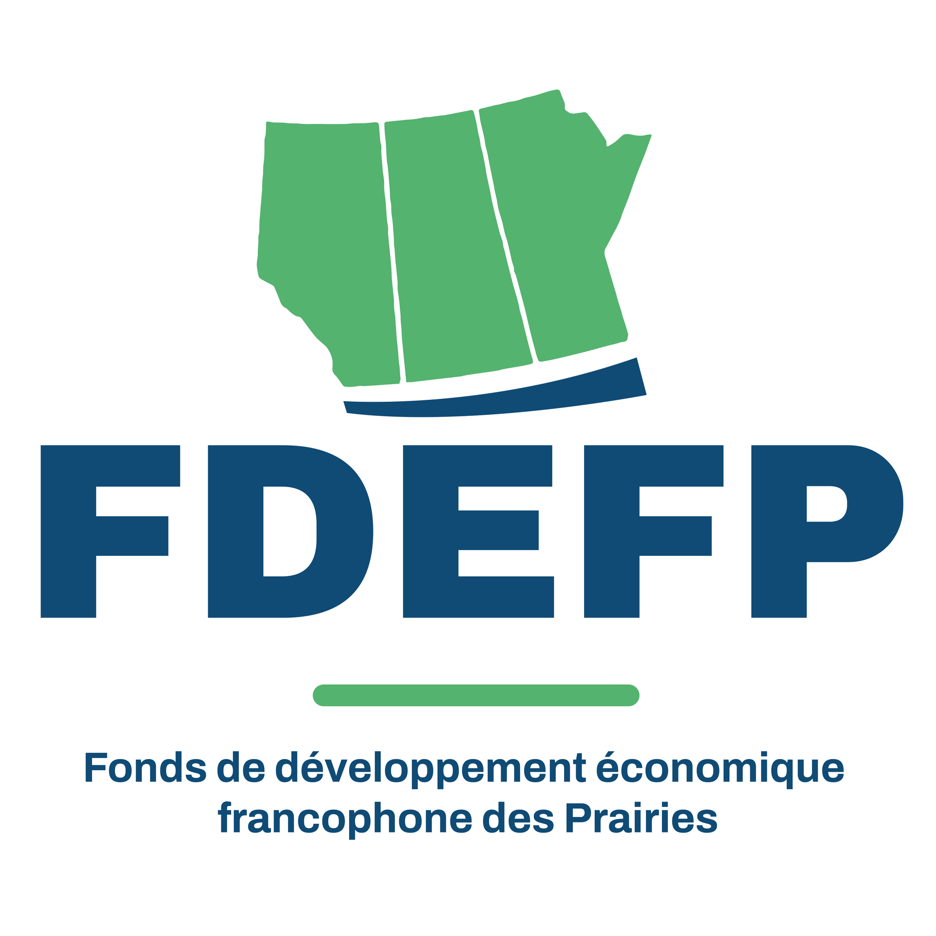 Logo of the FDEFP, featuring a green map of the Canadian Prairies above dark blue text.