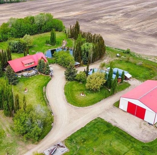Three green John Deere combine harvesters driving through a golden wheat field under a clear blue sky.