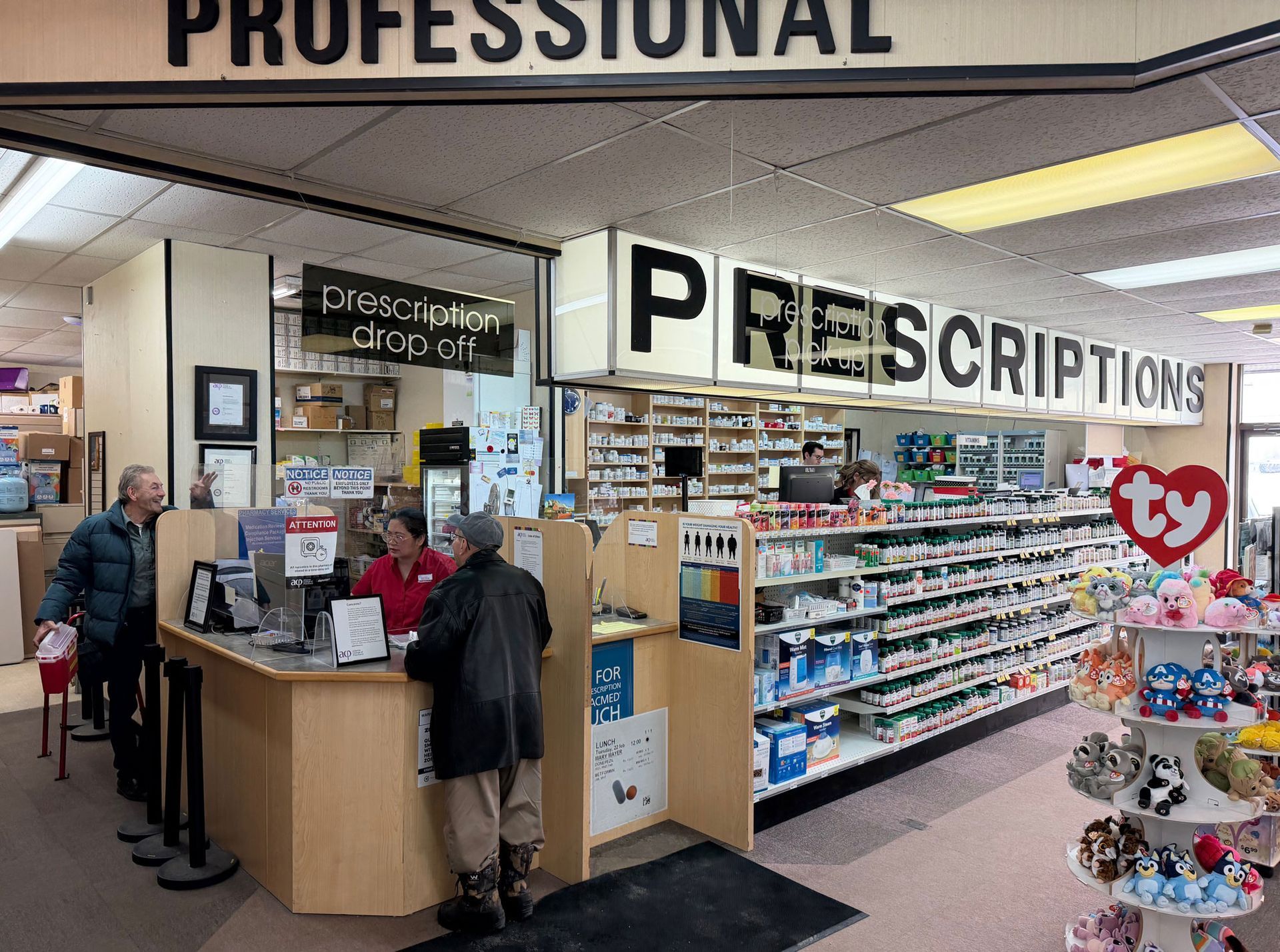A pharmacy counter with a