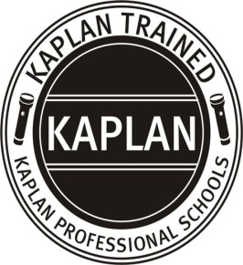 A black and white logo for kaplan trained kaplan professional schools