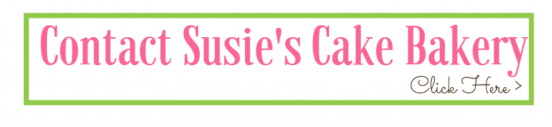 Contact Susie's Cake Bakery logo in pink and black text on a white background
