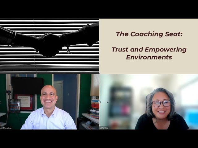 Video conference with two people and a title card: