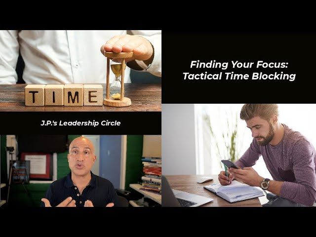 Four-panel graphic about time management. Includes a hand holding an hourglass, a speaker, and a person using a phone.