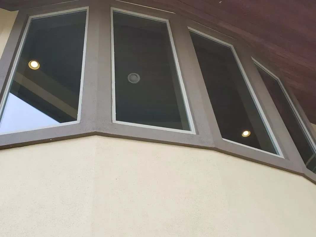 A large window on the side of a building