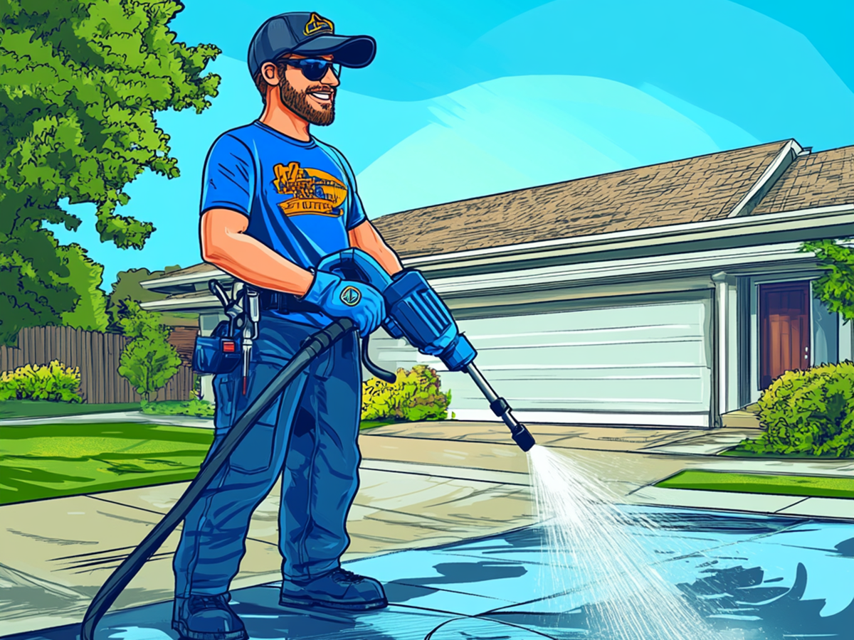 Fun driveway pressure washing cartoon 