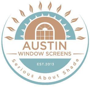 The logo for austin window screens serious about shade