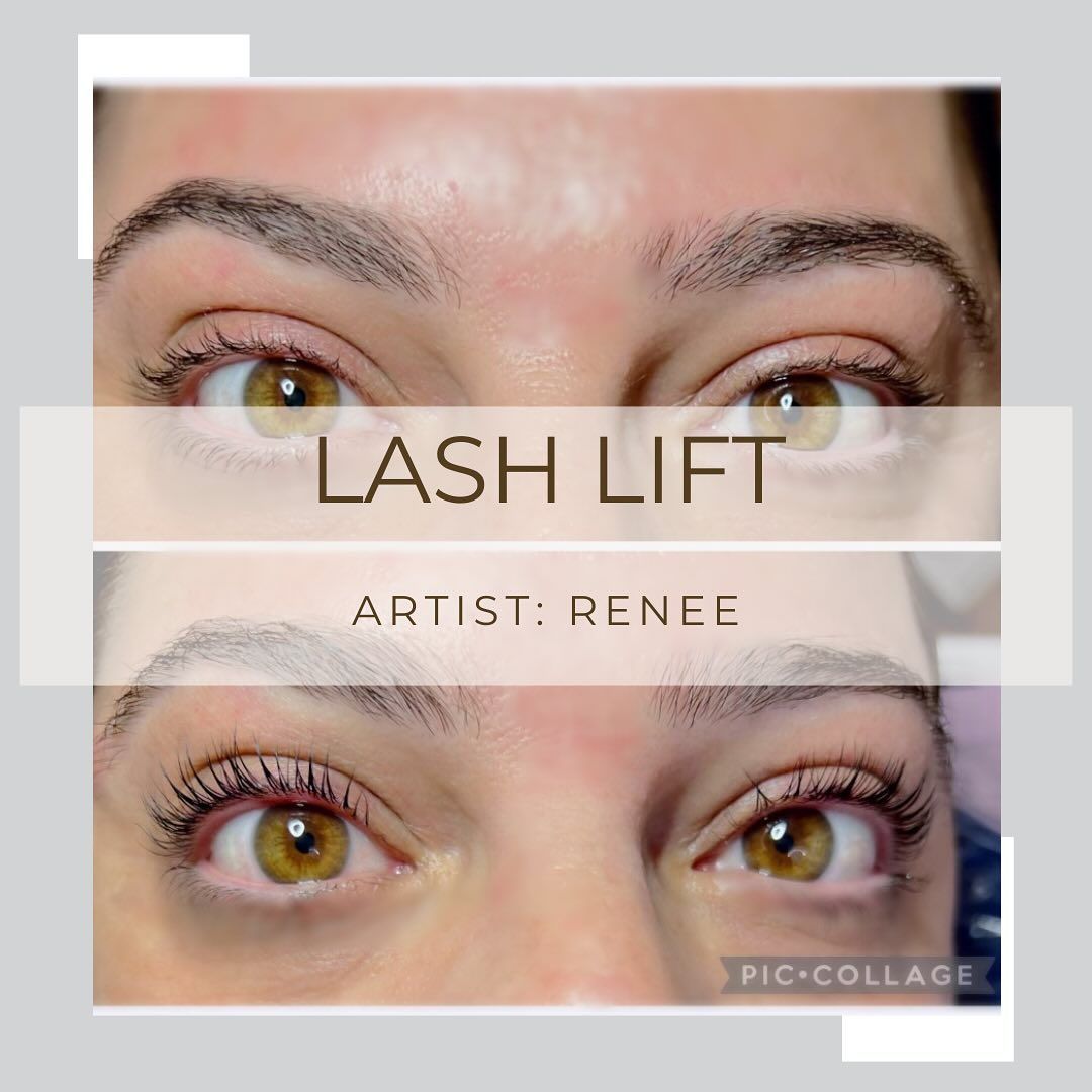 A woman 's eyes are shown before and after a lash lift by renee