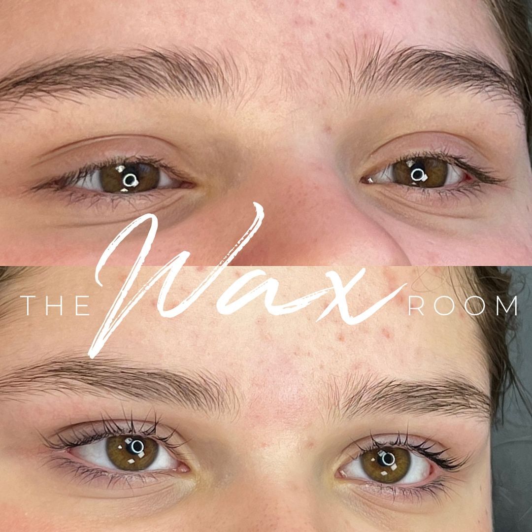 A before and after picture of a woman 's eyebrows.