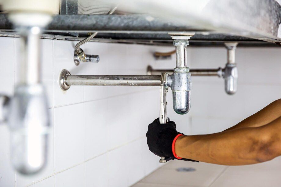 A man is fixing a sink with a pair of pliers.