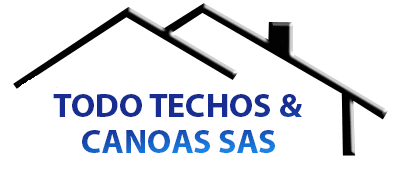 Logotipo de Todo Techos & Canoas SAS con línea de techo negra estilizada y texto azul.
