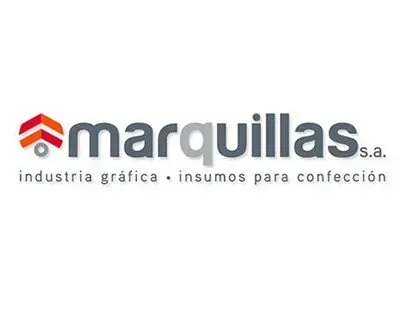Marquillas S.A. logo with red and gray icon and tagline “industria gráfica • insumos para confección”