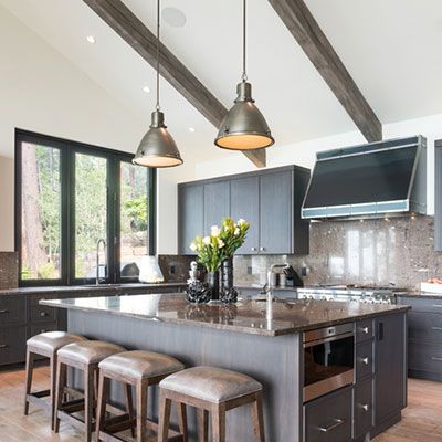 Vaulted ceiling in modern kitchen