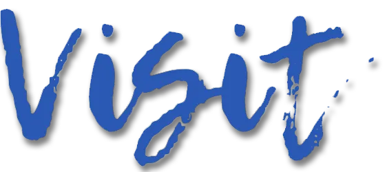 the word visit is written in blue on a white background