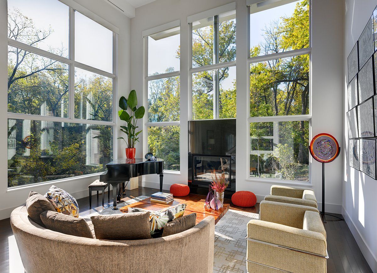 modern lounge area with windows