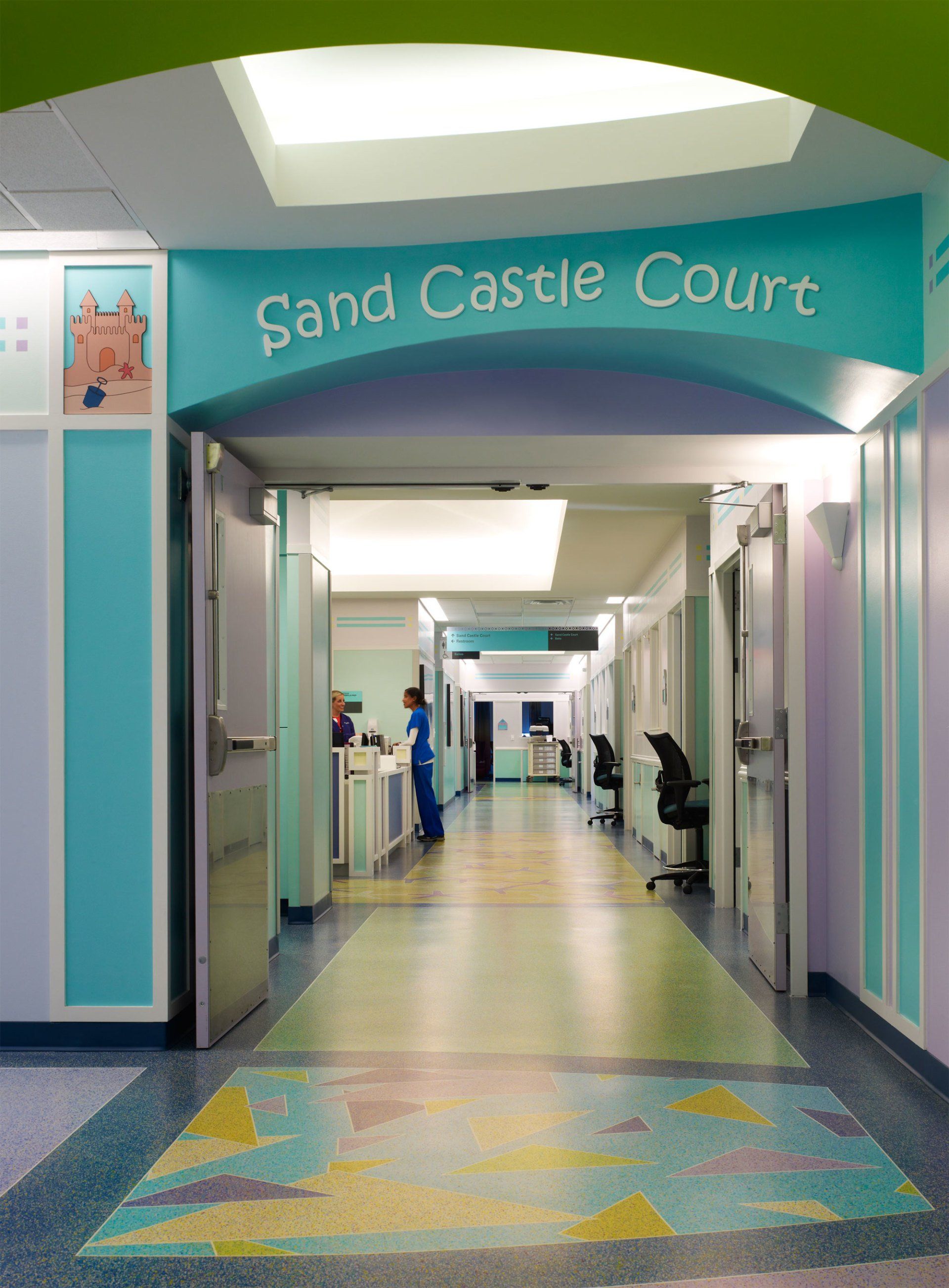 Children's hospital work stations in corridor